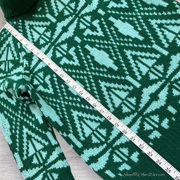 J.Crew Collection pine/aqua multiply 100% cashmere fairisle turtleneck sweater - Picture 12 of 15
